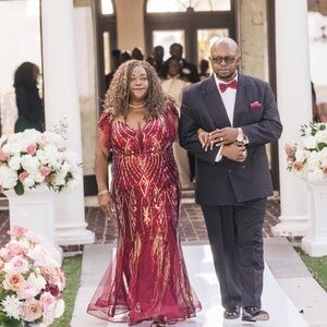 Glamorous Red and Gold Dress